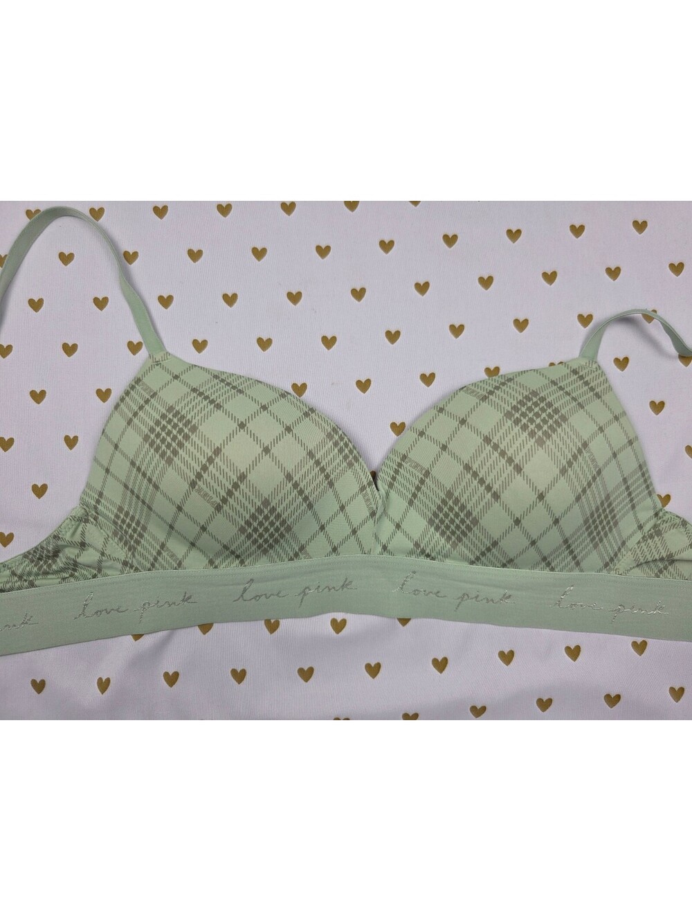 Victorias Secret Pink Plaid Green 34C Wireless Push Up Bra